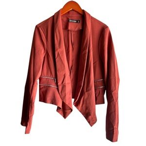 New York & Company Rust Red Draped Open Front Blazer